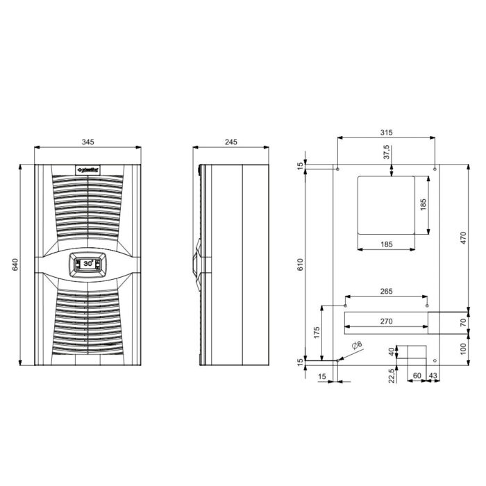 Air conditioning for switchboards / Cooler 550W, PAD0550.01, Plastim