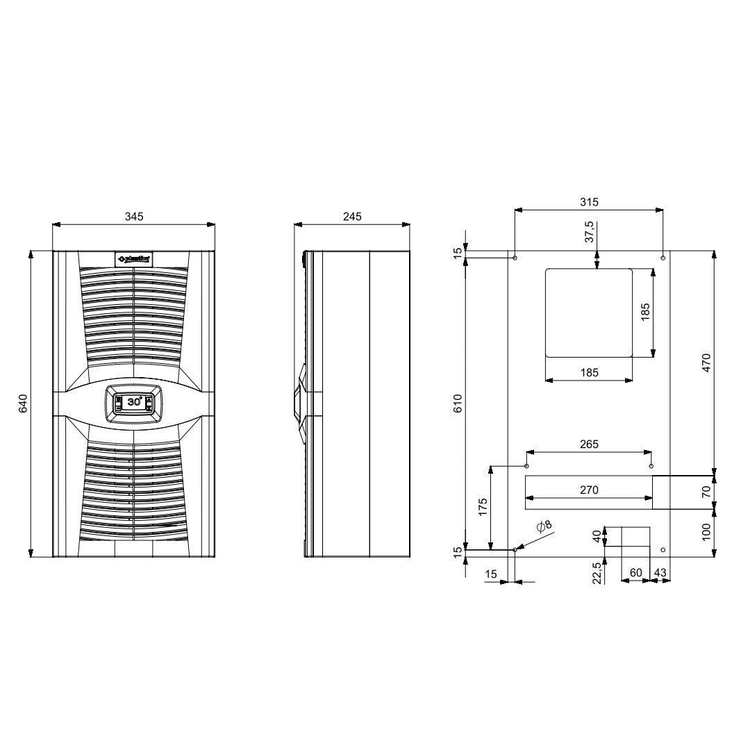Air conditioning for switchboards / Cooler 550W, PAD0550.01, Plastim Air conditioning for switchboards / Cooler 550W, PAD0550.01, Plastim