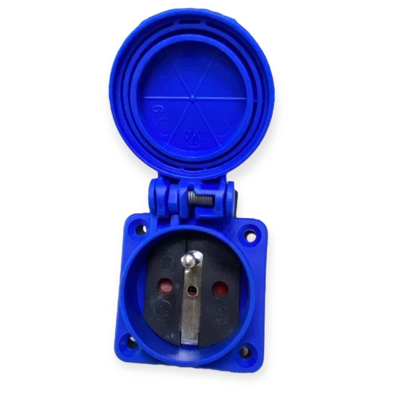 Hermetic socket 2P+Z, 230/220v, with earthing, IP44, with flap, blue, 250V French Hermetic socket 2P+Z, 230/220v, with earthing, IP44, with flap, blue, 250V French