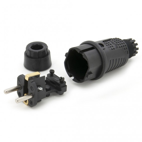 Black rubber plug IP54, 250v 16a per cable, Uni-Schuko (double earthing), 2P+E, REF, Bylion Black rubber plug IP54, 250v 16a per cable, Uni-Schuko (double earthing), 2P+E, REF, Bylion