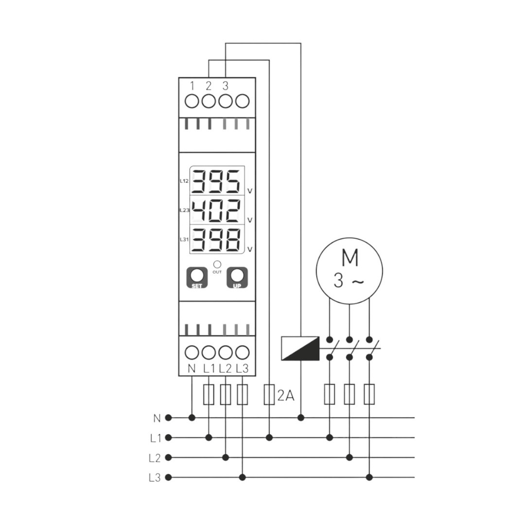 Monitoring/protection three-phase relay for control of overvoltage, undervoltage, asymmetry sequence Monitoring/protection three-phase relay for control of overvoltage, undervoltage, asymmetry sequence
