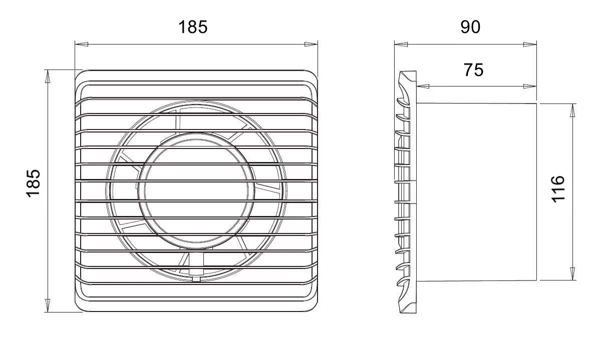 ARS - white wall mounted axial bathroom / WC fan white with grille quiet 120mm, 180 m3/h, 340042 ARS - white wall mounted axial bathroom / WC fan white with grille quiet 120mm, 180 m3/h, 340042
