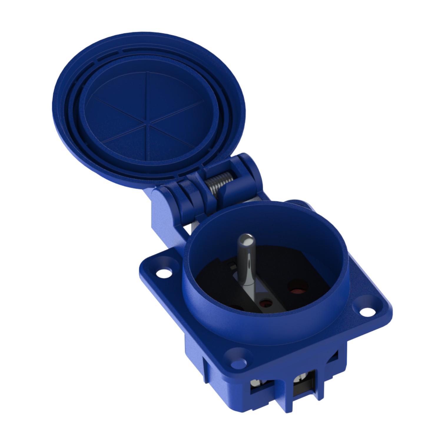 Hermetic socket 2P+Z, 230/220v, with earthing, IP44, with flap, blue, 250V French Hermetic socket 2P+Z, 230/220v, with earthing, IP44, with flap, blue, 250V French