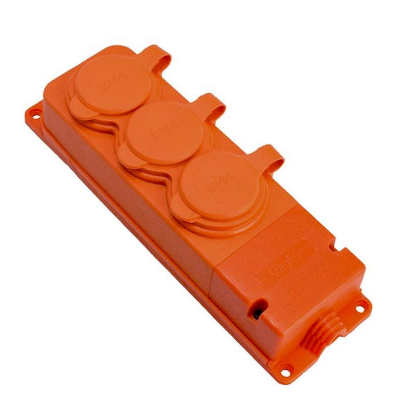 3x socket, French type E, triple "rubber" orange socket with cover hermetic IP44 250V, 16A, 2P+Z, 3KMP-E-O, Bylion 3x socket, French type E, triple "rubber" orange socket with cover hermetic IP44 250V, 16A, 2P+Z, 3KMP-E-O, Bylion