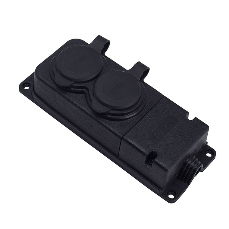 Double rubber socket black hermetic surface mounted 250V, 16A, IP44, SCHUKO 2P+Z, 2KMP-F, Bylion Double rubber socket black hermetic surface mounted 250V, 16A, IP44, SCHUKO 2P+Z, 2KMP-F, Bylion