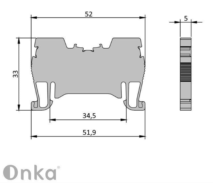 ONKA 1.5mm2 spring rail connector terminal block DIN rail terminal 2-wire grey, 1020002 ONKA 1.5mm2 spring rail connector terminal block DIN rail terminal 2-wire grey, 1020002
