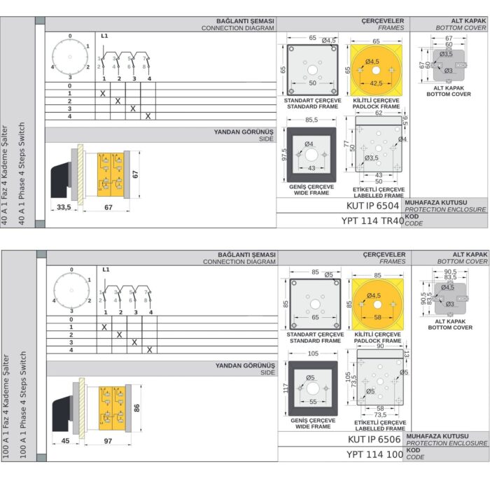 Step switch 0-1-2-3-4 degree rotary switch, 1-2 poles, 10-160A