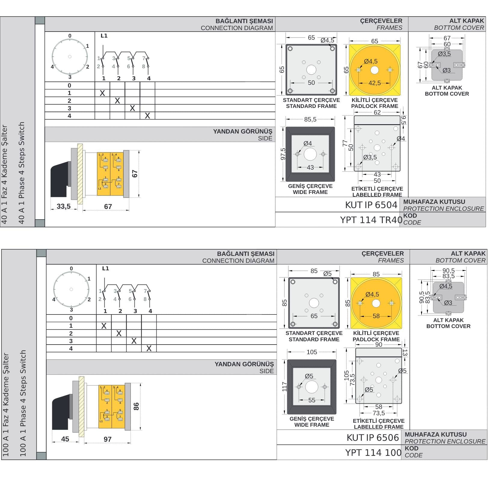 Step switch 0-1-2-3-4 degree rotary switch, 1-2 poles, 10-160A Step switch 0-1-2-3-4 degree rotary switch, 1-2 poles, 10-160A