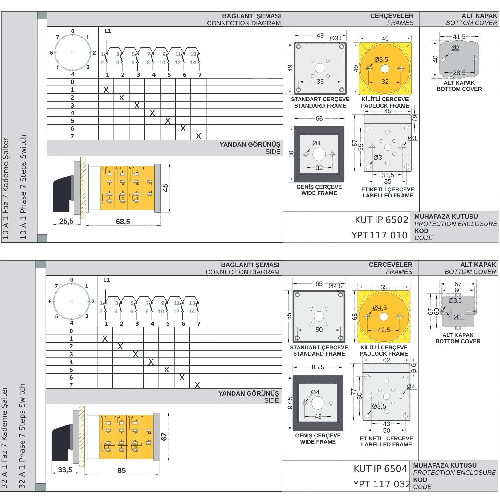 Step switch 0-1-2-3-4-5-6-7 degree rotary switch , 1 pole, 10-160A Step switch 0-1-2-3-4-5-6-7 degree rotary switch , 1 pole, 10-160A