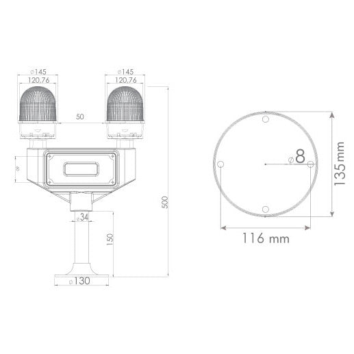 Double beacon flashing in obstacle / one light in standby mode Double beacon flashing in obstacle / one light in standby mode