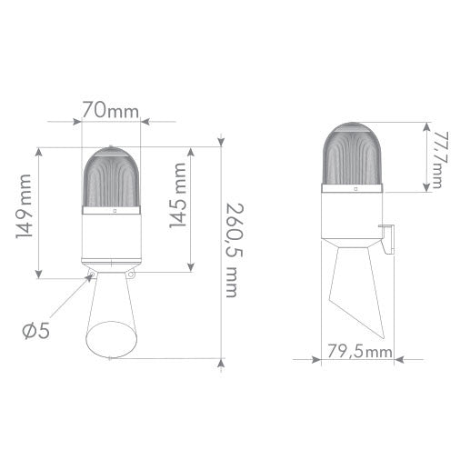 Alarm siren / horn 7 tones with optical signaling, flashing light Alarm siren / horn 7 tones with optical signaling, flashing light