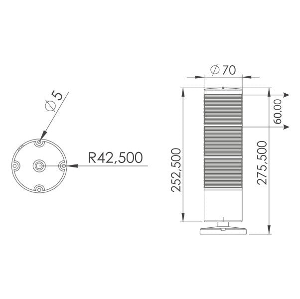 Three-layer post/LED beacon with buzzer for surface mounting Three-layer post/LED beacon with buzzer for surface mounting