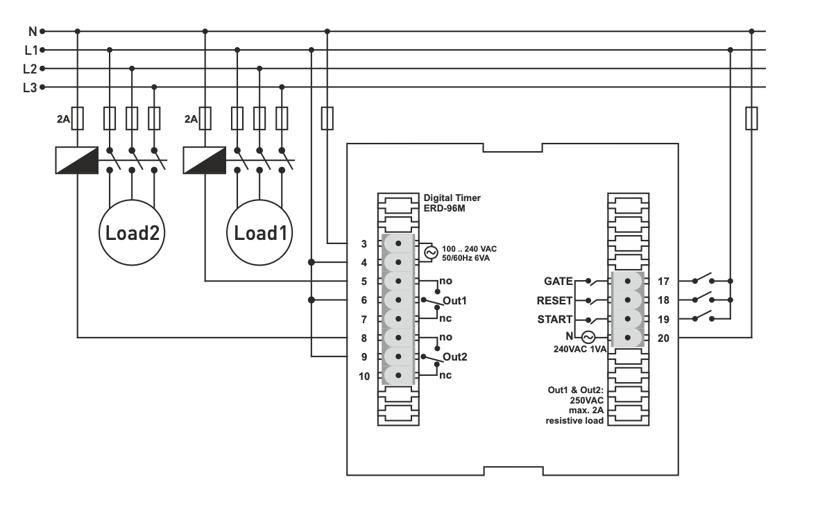 Multifunctional time relay 2x4 LED display for panel/door mounting Multifunctional time relay 2x4 LED display for panel/door mounting